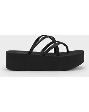 Charles & Keith Levy Satin Strappy Flatform Sandals - Black