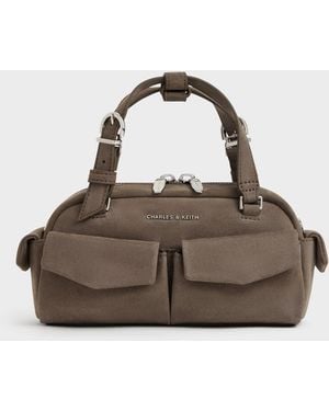 Charles & Keith Rachel Multi-Pocket Bowling Bag - Brown