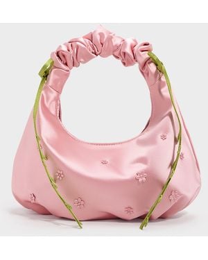 Charles & Keith Mabel Satin Floral-Vine Hobo Bag - Pink