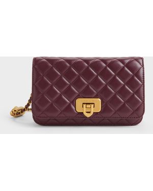 Charles & Keith Cressida Quilted Push-Lock Clutch - Purple