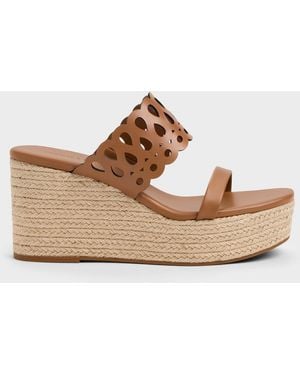 Charles & Keith Cut-Out Espadrille Wedges - Natural