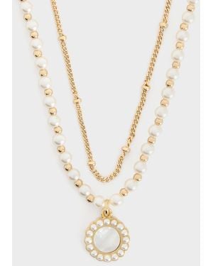 Charles & Keith Pearl & Gemstone Double-Chain Necklace - White