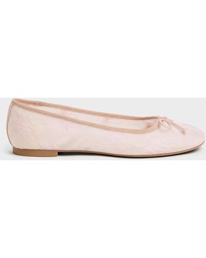Charles & Keith Embroidered-Mesh Bow Ballet Flats - Natural