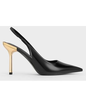 Charles & Keith Metallic-heel Pointed-toe Slingback Court Shoes - White