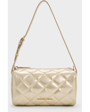 Charles & Keith Janie Metallic Quilted Shoulder Bag - Natural