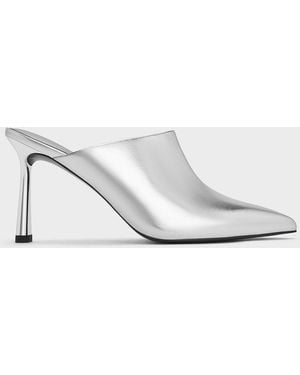 Charles & Keith Metallic High-vamp Pointed-toe Heeled Mules - White