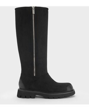 Charles & Keith Rosamond Faux Suede Knee-High Boots - Black
