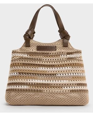 Charles & Keith Mini Ida Multi-Stripe Knitted Tote Bag - Natural