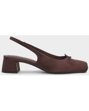 Charles & Keith Sadira Satin Slingback Pumps - Brown