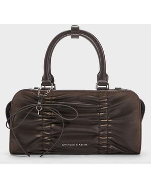 Charles & Keith Kadee Ruched Bow-Charm Bowling Bag - Black