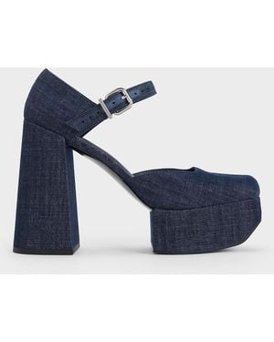 Charles & Keith Shayla Denim D'orsay Platform Court Shoes - Blue