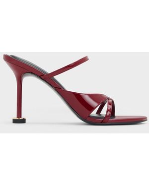 Charles & Keith Wynn Patent Crossover Sculptural-Heel Strappy Mules - Pink