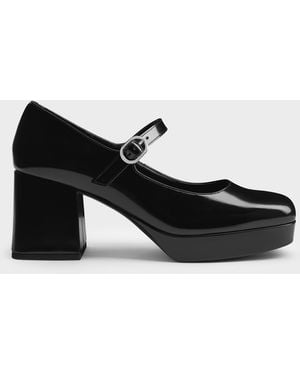 Charles & Keith Platform Block-Heel Mary Jane Pumps - Black