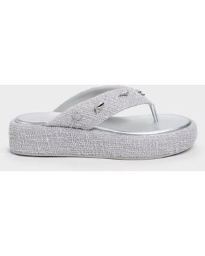 Charles & Keith Tweed Beach Flatform Thong Sandals - White