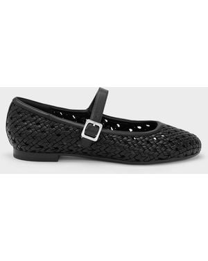 Charles & Keith Woven Mary Jane Flats - Black