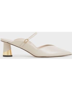 Charles & Keith Cammie Metallic-heel Mules - Natural