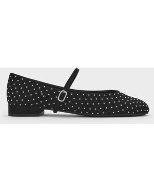 Charles & Keith Gertrude Faux Suede Studded Mary Janes - Black