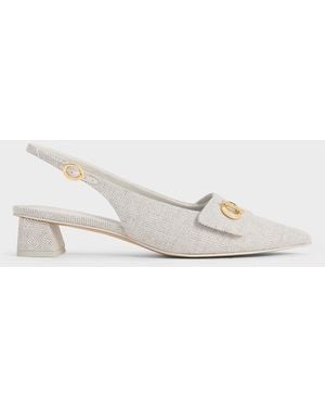 Charles & Keith Marley Tweed Slingback Court Shoes - Natural