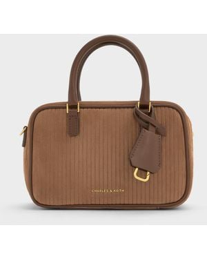 Charles & Keith Mini Sianna Corduroy Bowling Bag - Brown