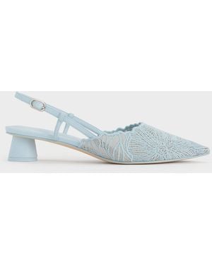 Charles & Keith Meja Floral Pointed-Toe Slingback Pumps - Blue