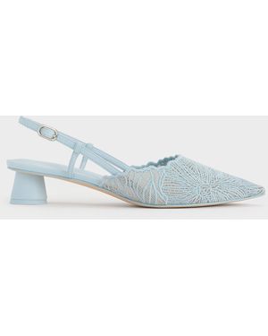 Charles & Keith Meja Floral Pointed-Toe Slingback Court Shoes - Blue