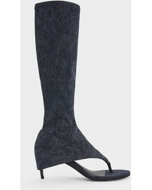 Charles & Keith Aether Denim Thong Boots - Blue