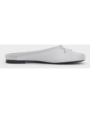 Charles & Keith Satin Bow Flat Mules - White