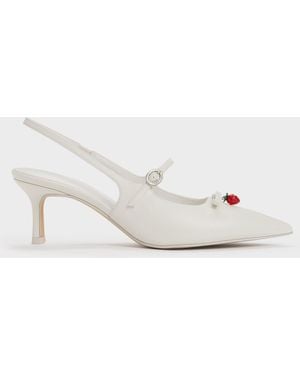 Charles & Keith Sonali Strawberry Bow Slingback Court Shoes - Natural