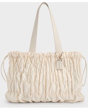 Charles & Keith Klio Nylon Ruched Tote Bag - Natural