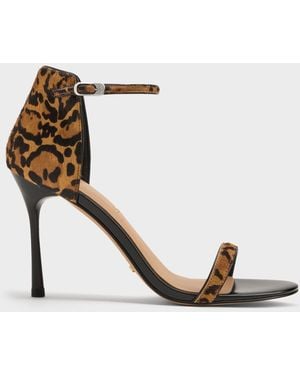 Charles & Keith Kyra Calf Hair Leopard-Print Stiletto Sandals - White