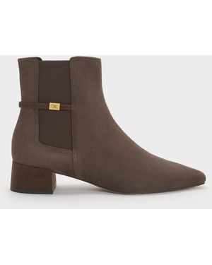 Charles & Keith Georgina Suede Tapered Ankle Boots - Brown