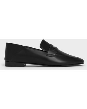 Charles & Keith Almond-Toe Penny Loafers - Black