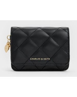Charles & Keith Arrietty Quilted Bow-Heart Charm Small Wallet - Black
