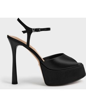 Charles & Keith Francesca Peep-Toe Platform Heels - Black
