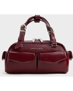 Charles & Keith Rachel Multi-Pocket Bowling Bag - Red