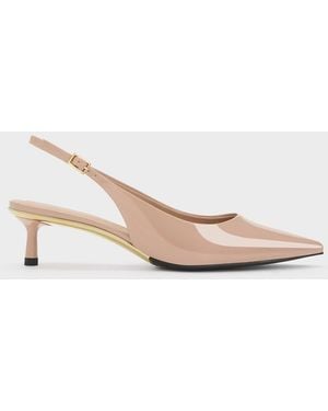 Charles & Keith Curtis Patent Slingback Kitten Heels - Natural