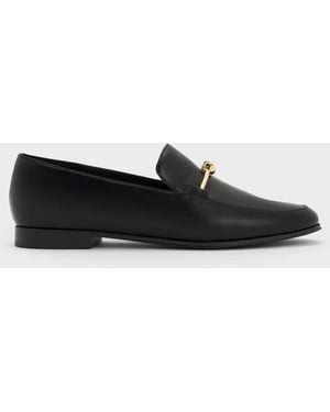 Charles & Keith Metallic Knot-Bar Loafers - Black