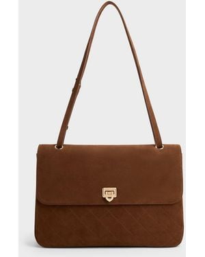 Charles & Keith Connie Quilted Shoulder Bag - Brown