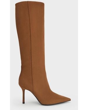 Charles & Keith Faux Suede Pointed Stiletto Knee-High Boots - Brown