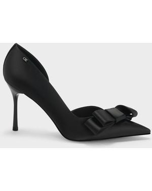 Charles & Keith Pleated-Bow Pointed D'Orsay Pumps - Black