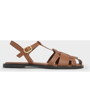 Charles & Keith Easley T-Bar Caged Sandals - Brown