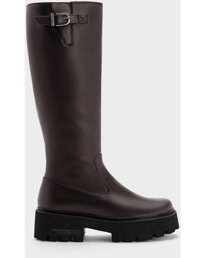 Charles & Keith Imogen Side-buckle Chunky Knee-high Boots - Black