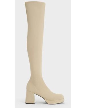 Charles & Keith Evie Textured Platform Thigh-high Boots - White