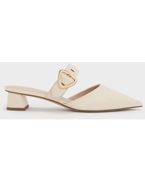 Charles & Keith Sepphe Buckle-strap Heeled Mules - White