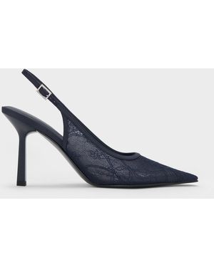 Charles & Keith Lace & Satin Slingback Court Shoes - Blue