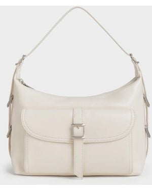 Charles & Keith Bryna Belted Hobo Bag - Natural