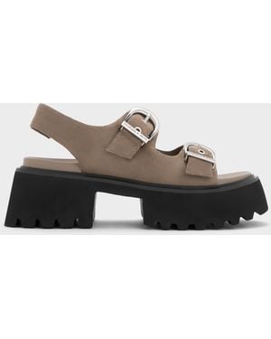 Charles & Keith Nadine Faux Suede Slingback Platform Sandals - Gray