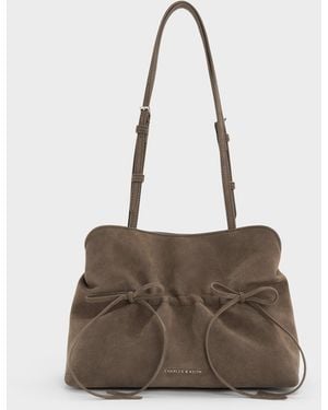 Charles & Keith Reese Ruched Bow Shoulder Bag - Natural