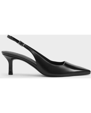Charles & Keith Pointed-Toe Kitten-Heel Slingback Court Shoes - Multicolour