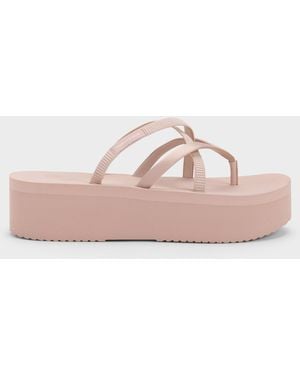 Charles & Keith Levy Satin Strappy Flatform Sandals - Pink